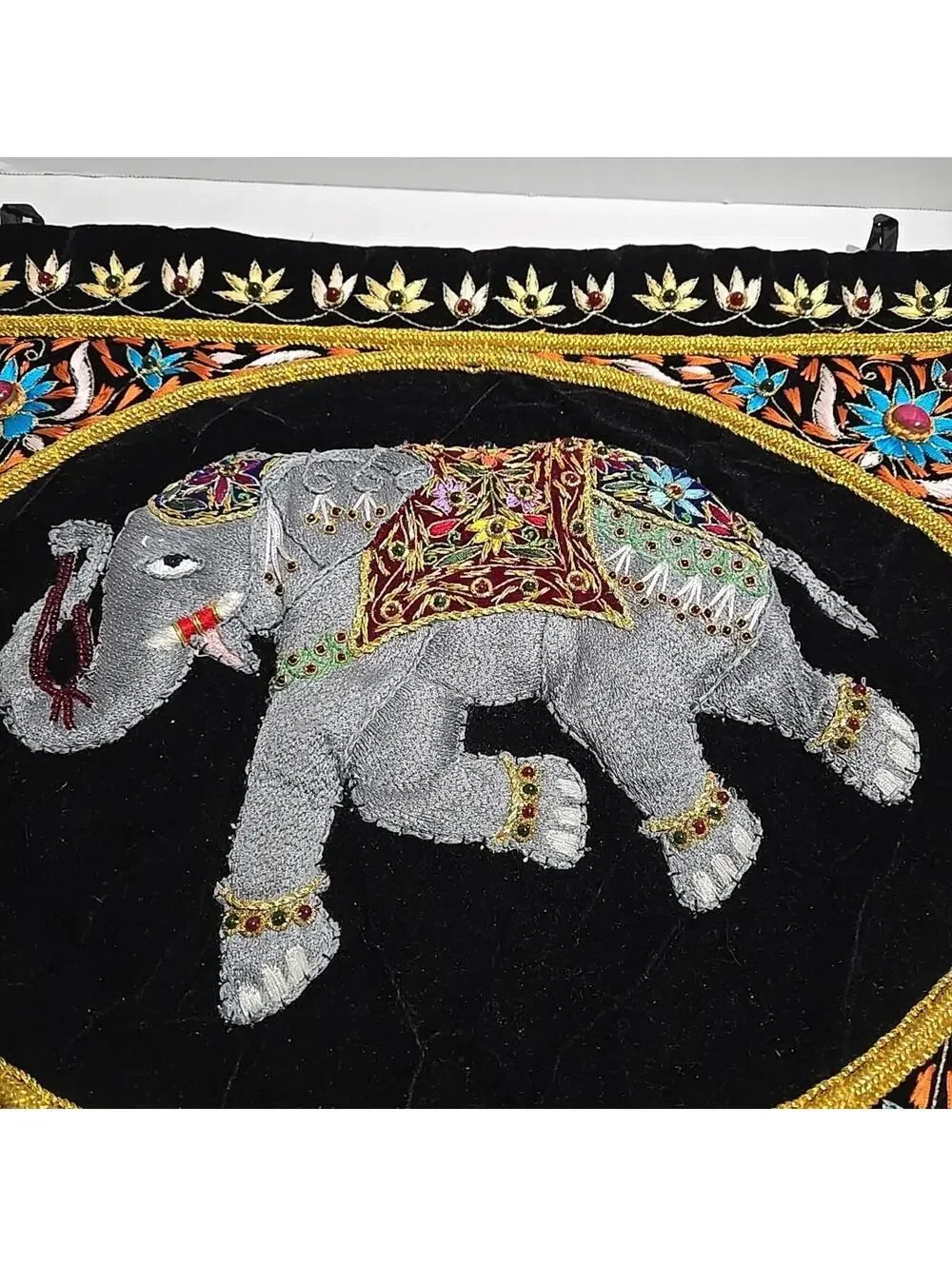 Royal Elephant Zardozi Embroidered & Jeweled Tapestry 3D Wall Art 24x18